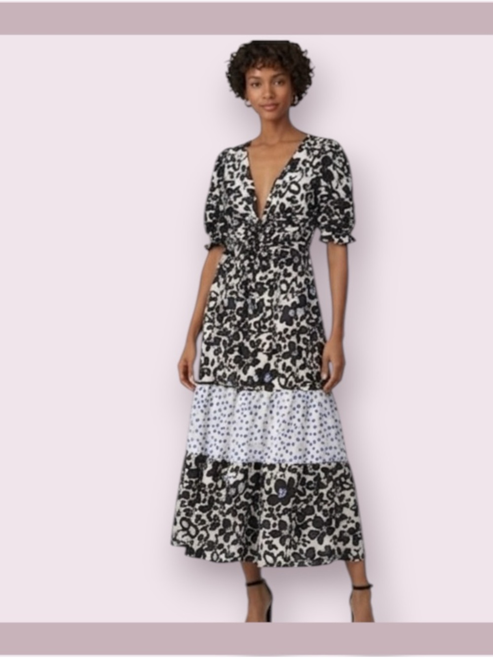 Love, Whit by Whitney Port Black Floral Puff Sleeve Maxi Dress